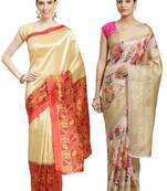 Multicolor printed art silk saree with blouse