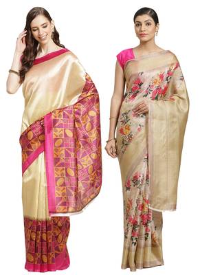 Multicolor printed art silk saree with blouse 1