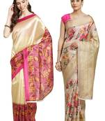 Multicolor printed art silk saree with blouse
