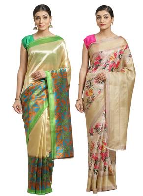 Multicolor printed art silk saree with blouse 1