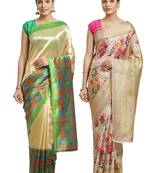 Multicolor printed art silk saree with blouse