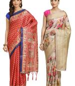 Multicolor printed art silk saree with blouse