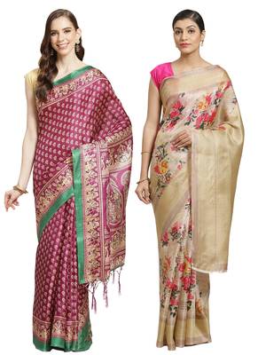 Multicolor printed art silk saree with blouse 1