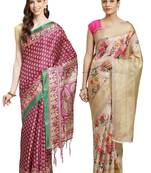 Multicolor printed art silk saree with blouse