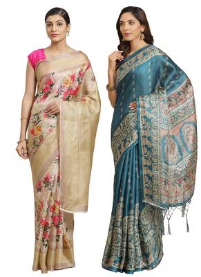 Multicolor printed art silk saree with blouse 1