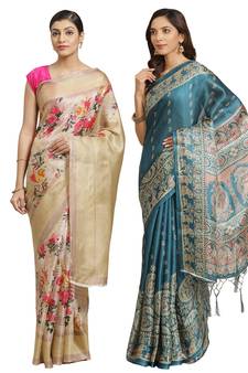 Multicolor printed art silk saree with blouse