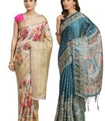 Multicolor printed art silk saree with blouse