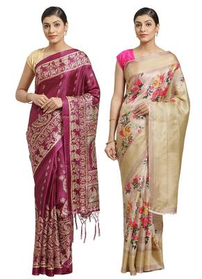 Multicolor printed art silk saree with blouse 1