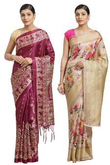 Multicolor printed art silk saree with blouse