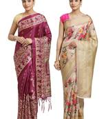 Multicolor printed art silk saree with blouse