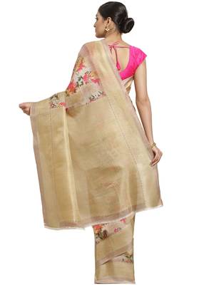 Multicolor printed art silk saree with blouse 2