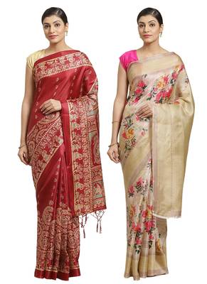 Multicolor printed art silk saree with blouse 1