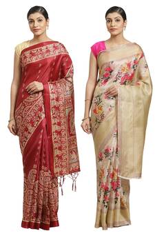 Multicolor printed art silk saree with blouse