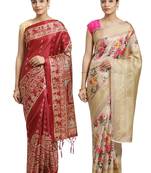 Multicolor printed art silk saree with blouse