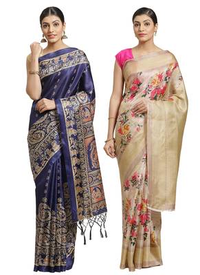 Multicolor printed art silk saree with blouse 1