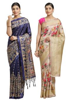 Multicolor printed art silk saree with blouse