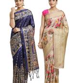 Multicolor printed art silk saree with blouse