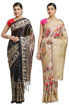 Multicolor printed art silk saree with blouse