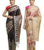 Multicolor printed art silk saree with blouse