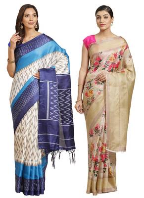 Multicolor printed art silk saree with blouse 1