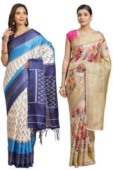 Multicolor printed art silk saree with blouse