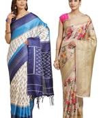Multicolor printed art silk saree with blouse