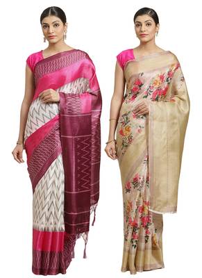Multicolor printed art silk saree with blouse 1