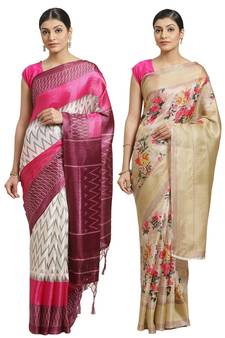 Multicolor printed art silk saree with blouse