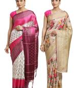 Multicolor printed art silk saree with blouse