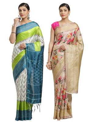 Multicolor printed art silk saree with blouse 1