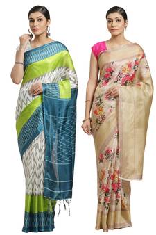 Multicolor printed art silk saree with blouse