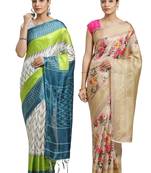 Multicolor printed art silk saree with blouse
