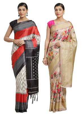 Multicolor printed art silk saree with blouse 1