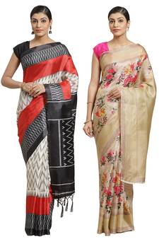 Multicolor printed art silk saree with blouse