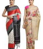 Multicolor printed art silk saree with blouse