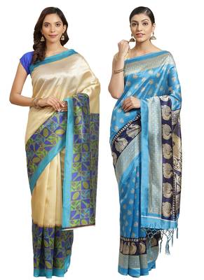 Multicolor printed art silk saree with blouse 1