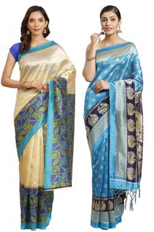 Multicolor printed art silk saree with blouse