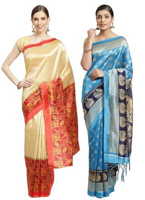 Multicolor printed art silk saree with blouse 1
