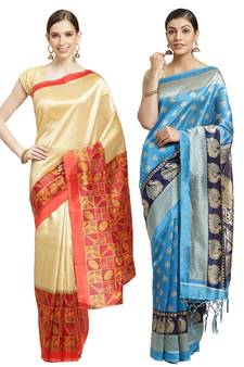 Multicolor printed art silk saree with blouse