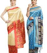 Multicolor printed art silk saree with blouse