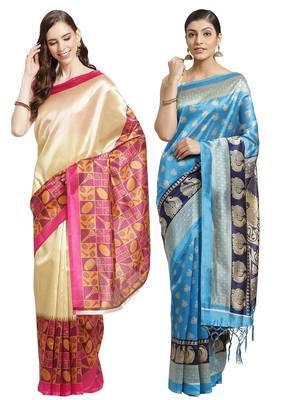 Multicolor printed art silk saree with blouse 1