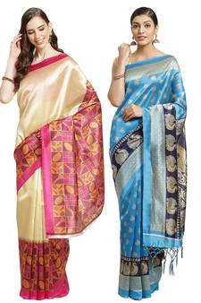 Multicolor printed art silk saree with blouse
