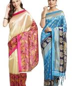 Multicolor printed art silk saree with blouse