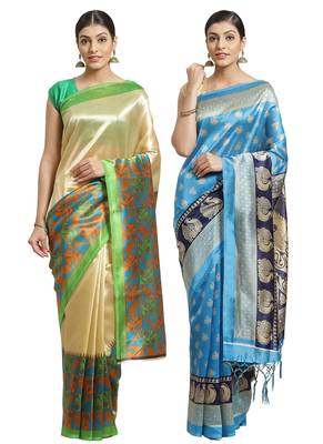 Multicolor printed art silk saree with blouse 1