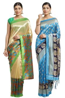 Multicolor printed art silk saree with blouse