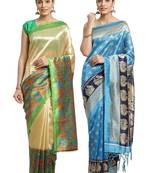 Multicolor printed art silk saree with blouse