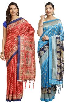 Multicolor printed art silk saree with blouse