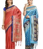 Multicolor printed art silk saree with blouse
