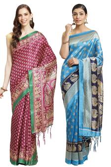 Multicolor printed art silk saree with blouse