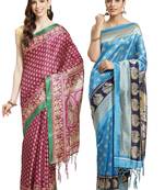 Multicolor printed art silk saree with blouse